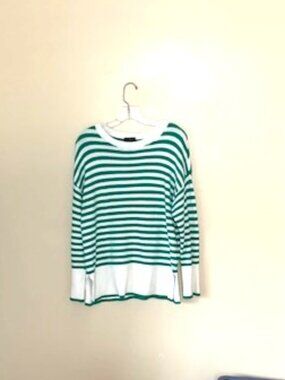 Tahari Women's Green & White Striped Sweater, Size L